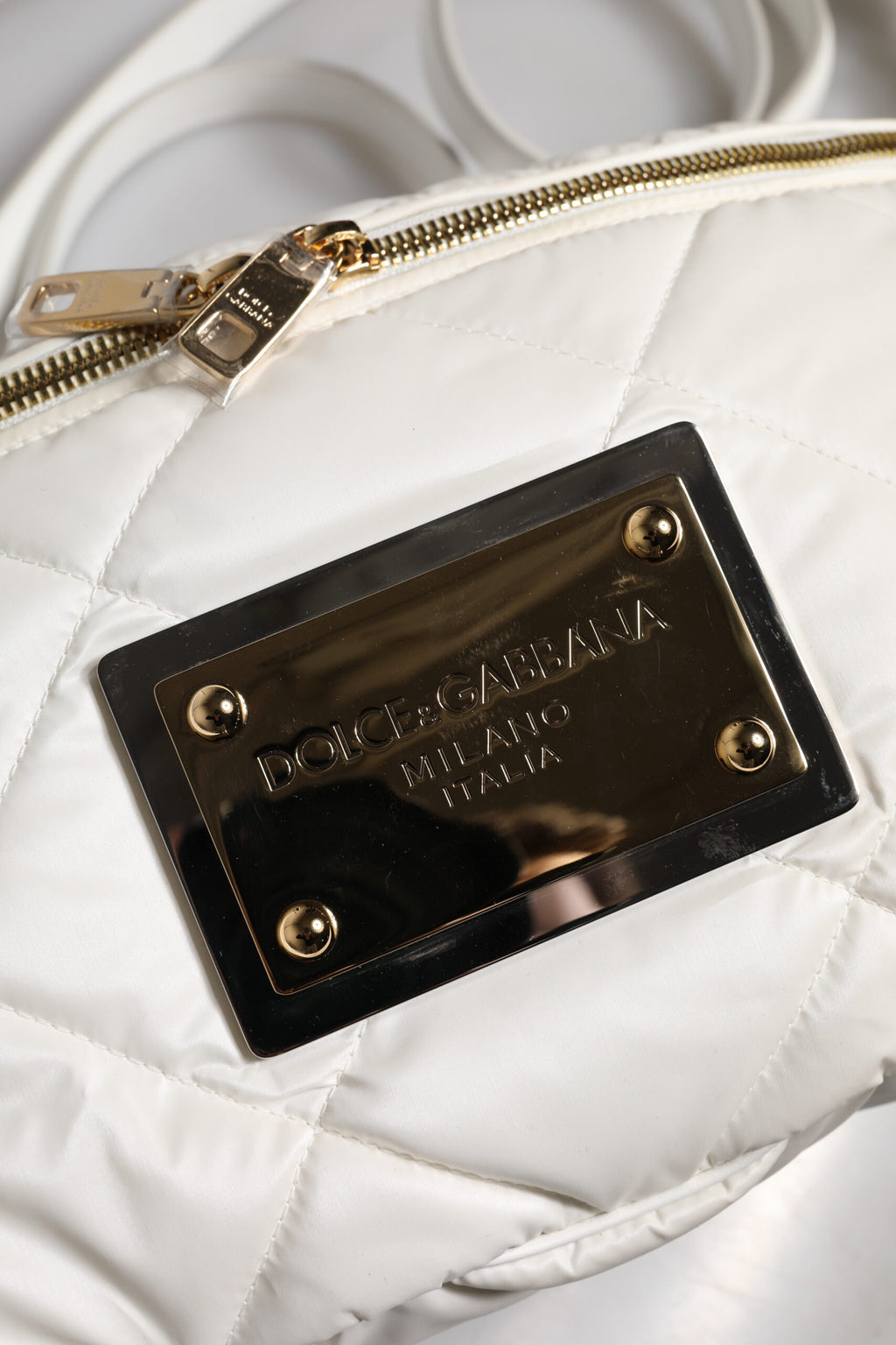 White Quilted Logo Plaque Belt Waist Fanny Pack Bag