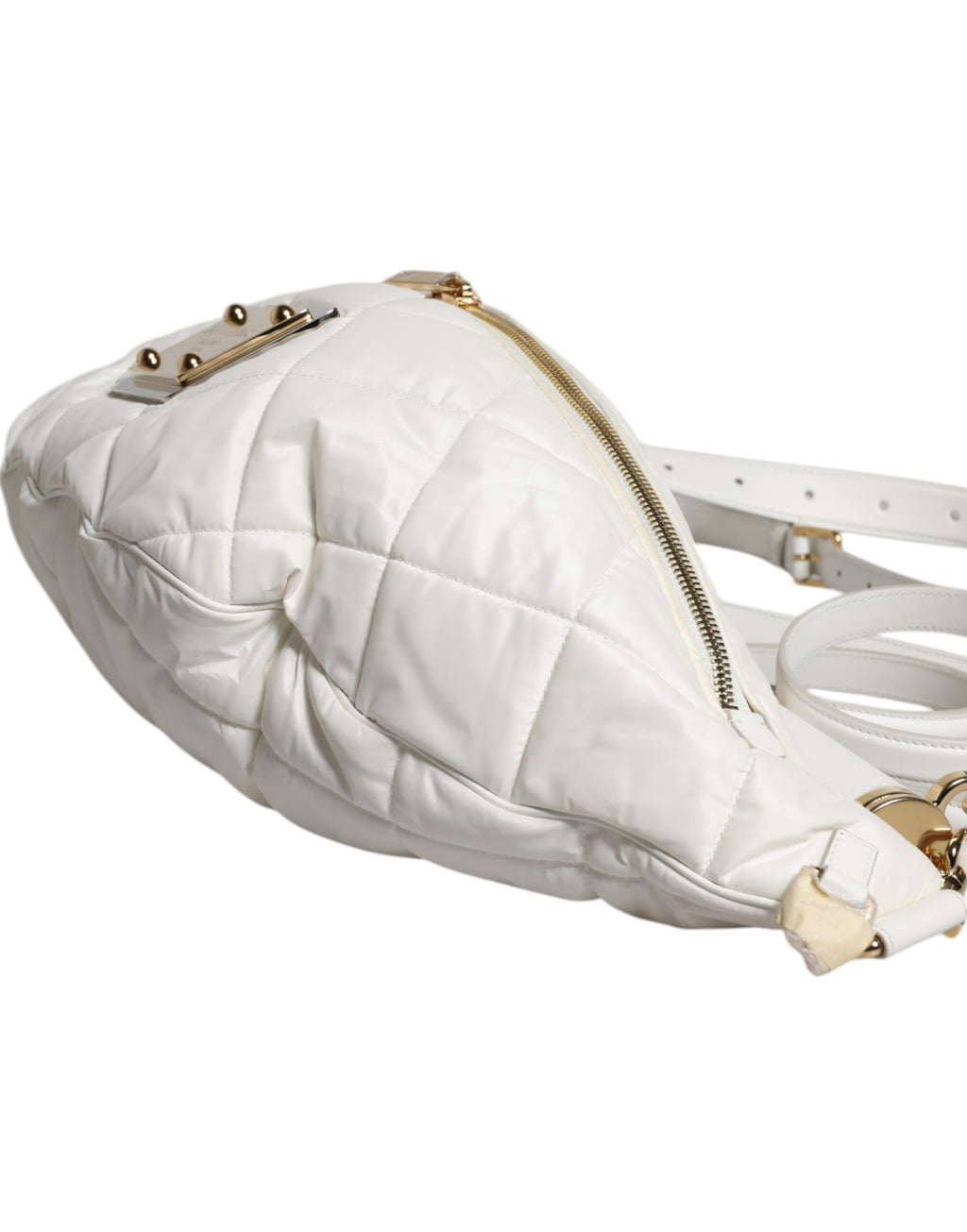 White Quilted Logo Plaque Belt Waist Fanny Pack Bag