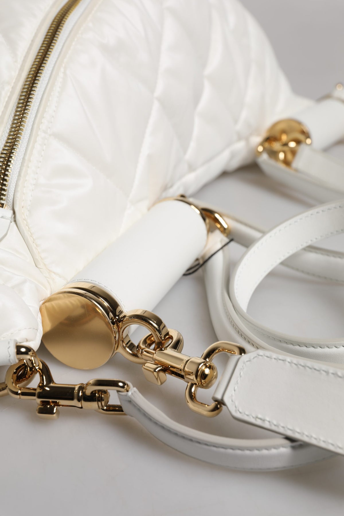 White Quilted Logo Plaque Belt Waist Fanny Pack Bag