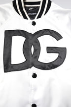 جاكيت بومبر بوليستر جيرسي أبيض بشعار DG