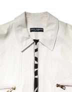 White Collared Full Zip Biker Coat Jacket