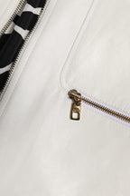 White Collared Full Zip Biker Coat Jacket