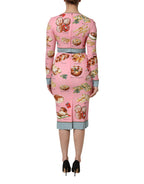 Pink Pastry Print Bodycon Sheath Midi Dress