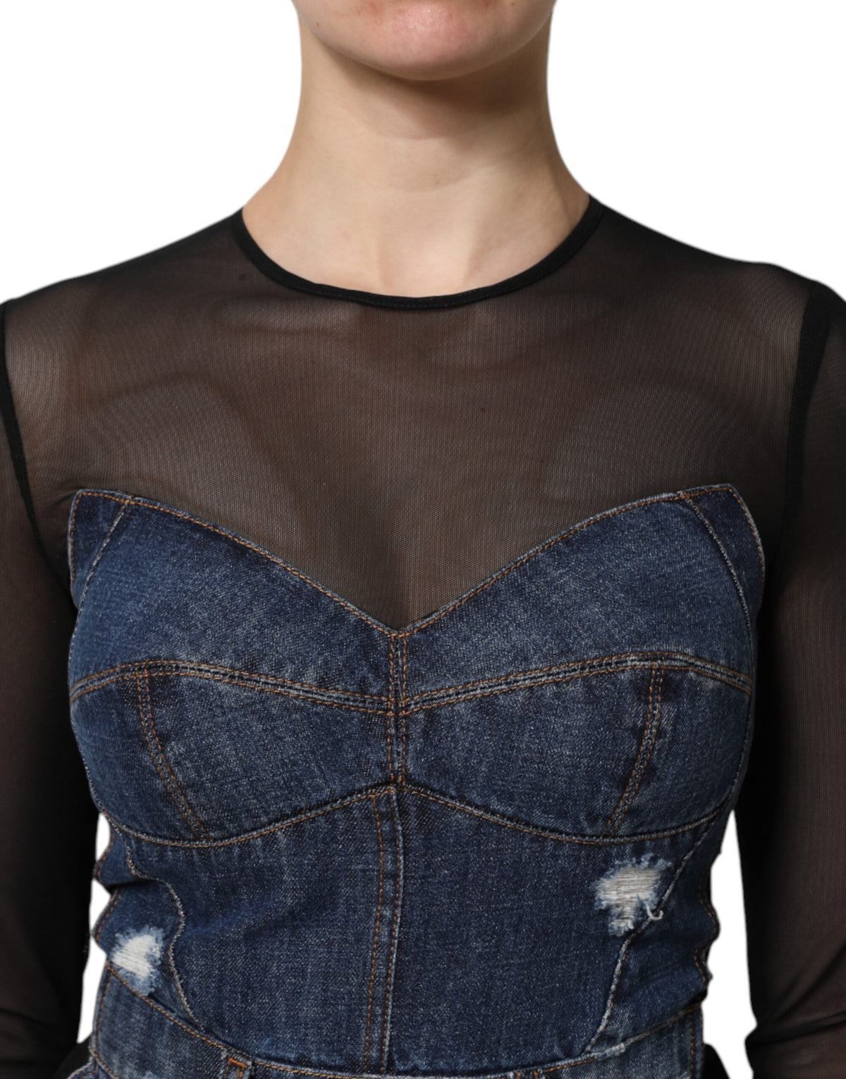 Black Blue Long Sleeves Denim Mini Dress