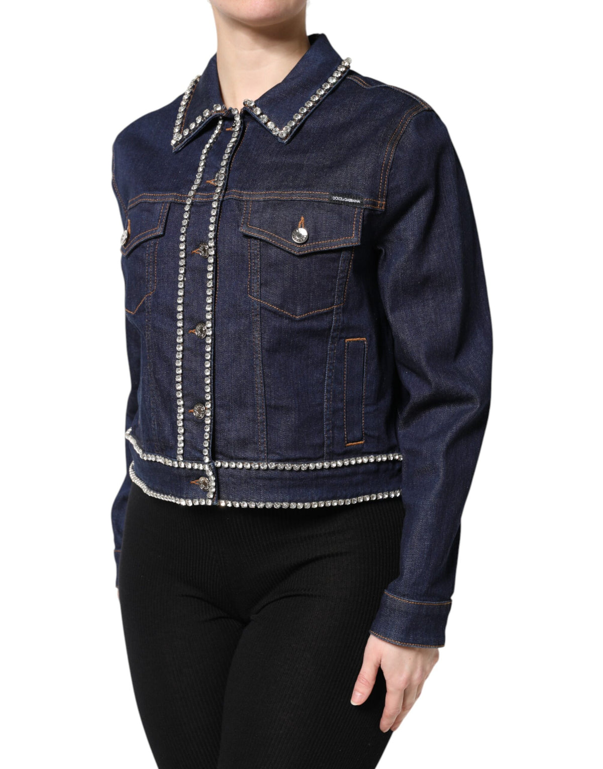 Blue Denim Cotton Crystal Embellished Jacket