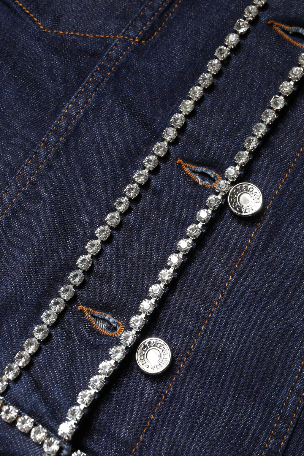Blue Denim Cotton Crystal Embellished Jacket