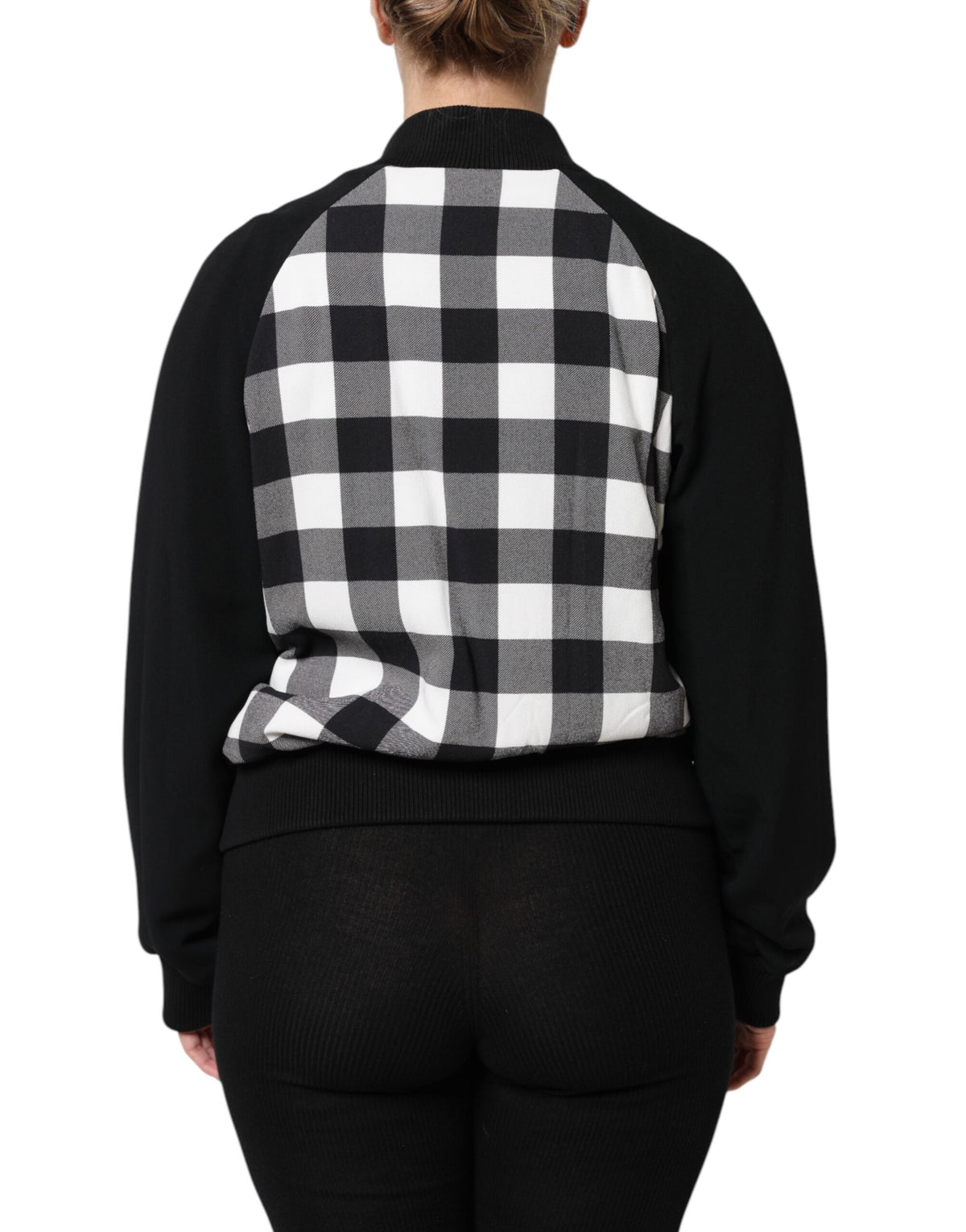 Black White Check Floral Button Down Jacket