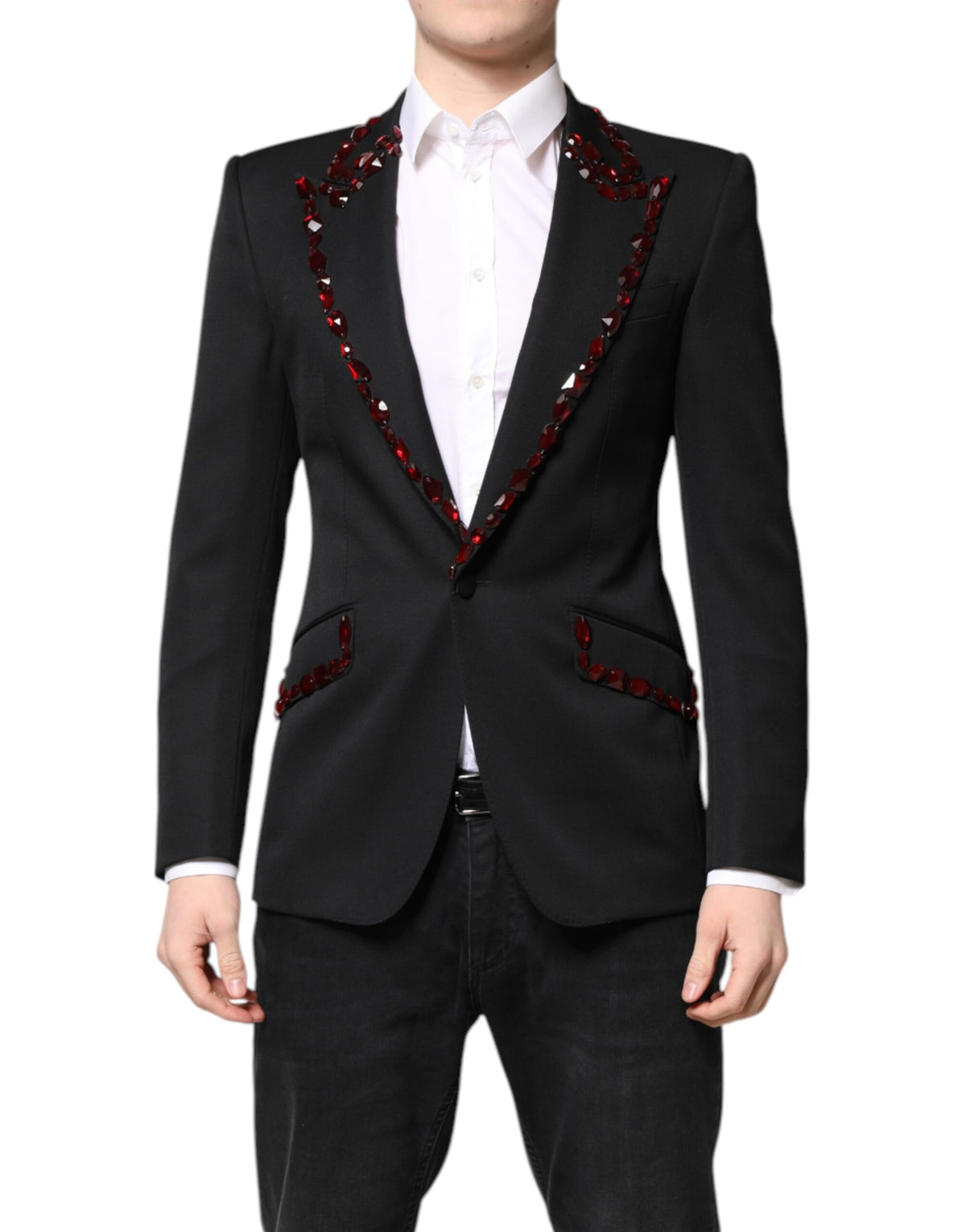 Black SICILIA CrystalEmbellished Coat Blazer