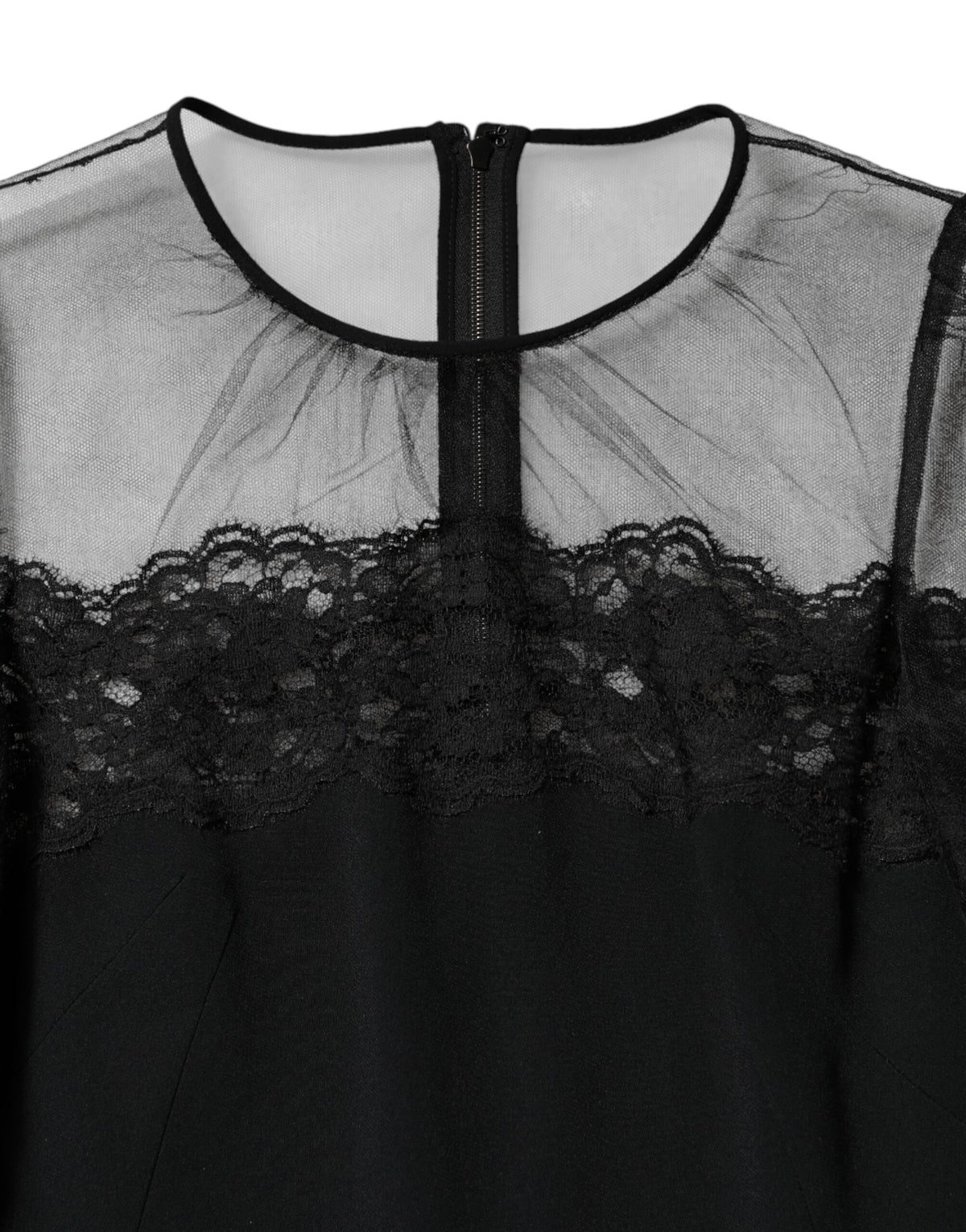 Black Lace Trim Nylon Tulle Sheath Midi Dress