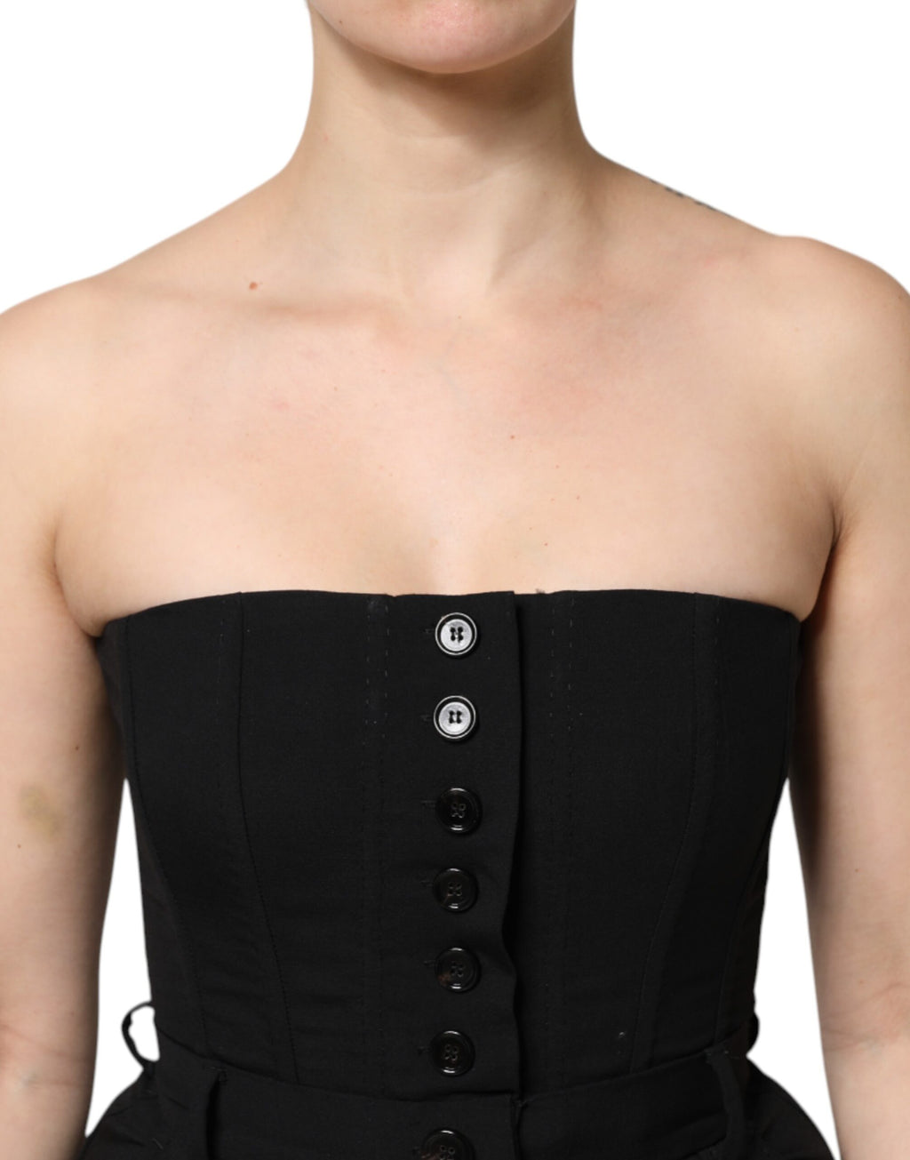 Black Wool Strapless Romper Jumpsuit Dress