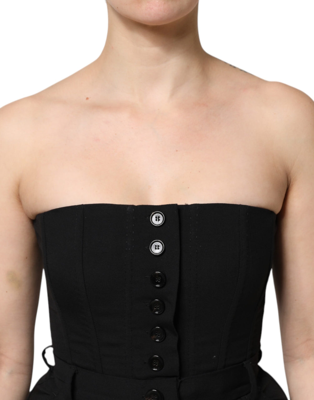 Black Wool Strapless Romper Jumpsuit Dress