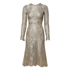 Gold Floral Lace Long Sleeves Fit & Flare Dress