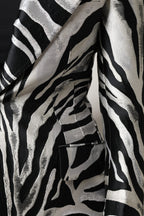 Black White Polyester Women Blazer Jacket