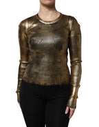 Gold Round Neck Long Sleeve Pullover Top