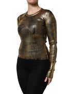 Gold Round Neck Long Sleeve Pullover Top