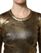 Gold Round Neck Long Sleeve Pullover Top