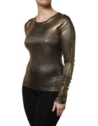 Gold Round Neck Long Sleeve Pullover Top