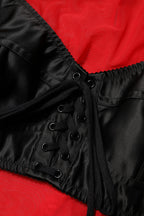 Red Black Bustier Detailing Long Sleeves Top