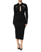 Black Long Sleeves Sheath Midi Dress