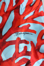 Blue Red Coral Print Wrap Robe Coat Jacket