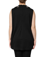 Black Cotton Rhinestone Embellished Tank Top