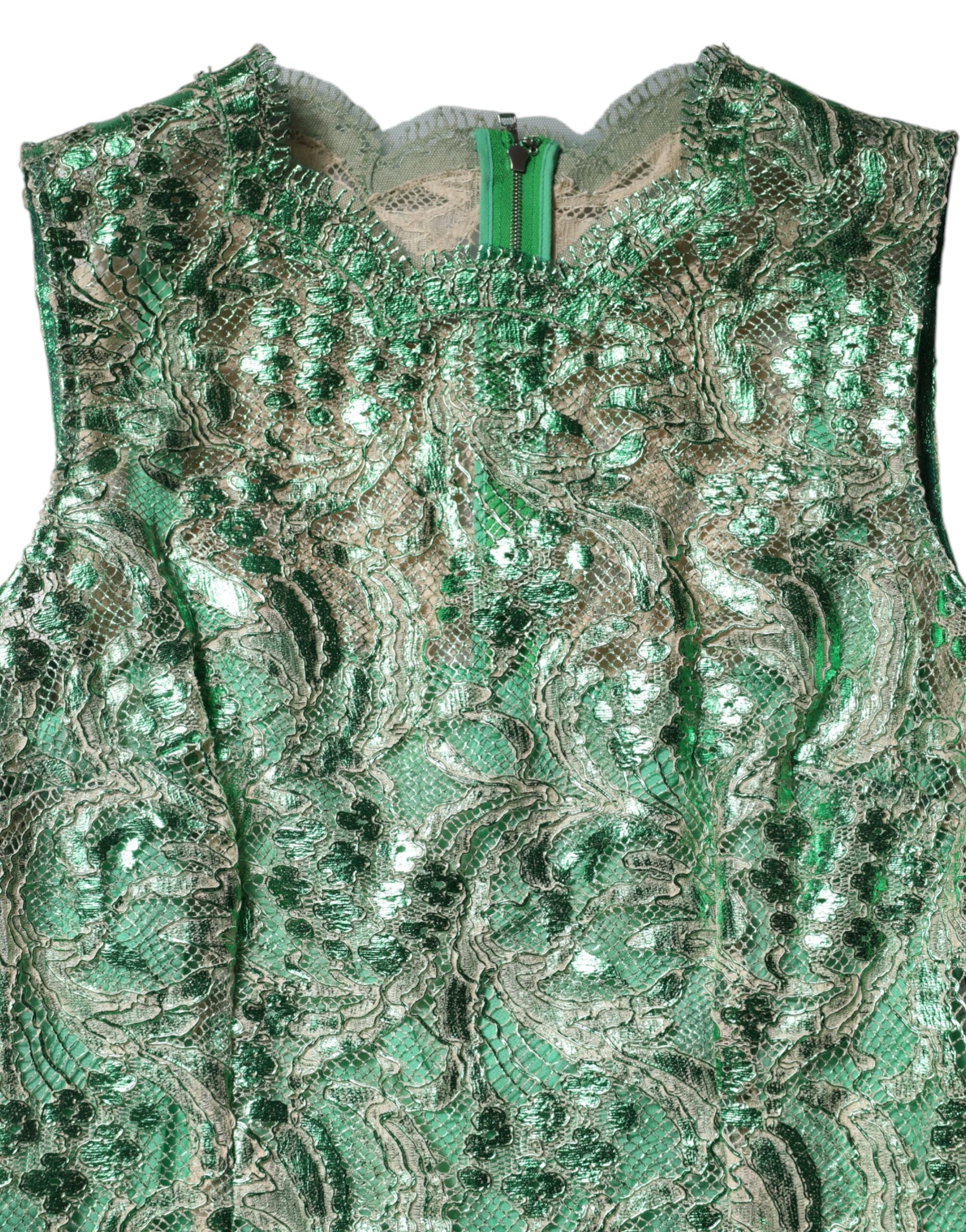 Green Cotton Floral Lace Sheath Midi Dress
