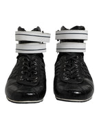 Black Quilted Leather Lace Up Sneakers Shoes