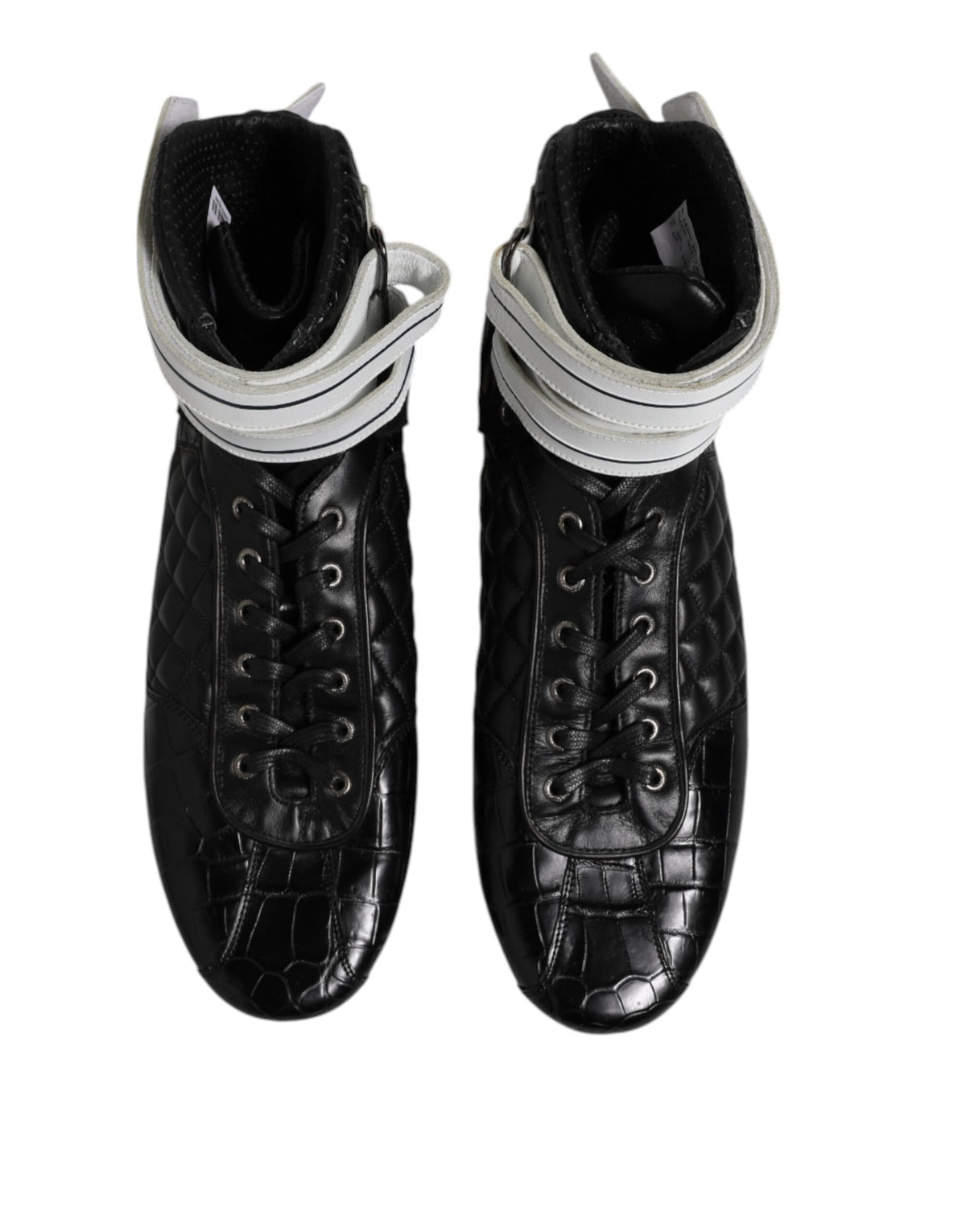 Black Quilted Leather Lace Up Sneakers Shoes