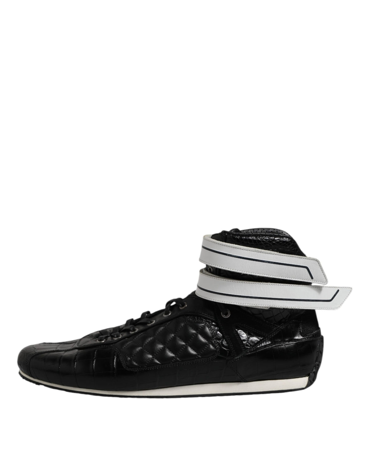 Black Quilted Leather Lace Up Sneakers Shoes