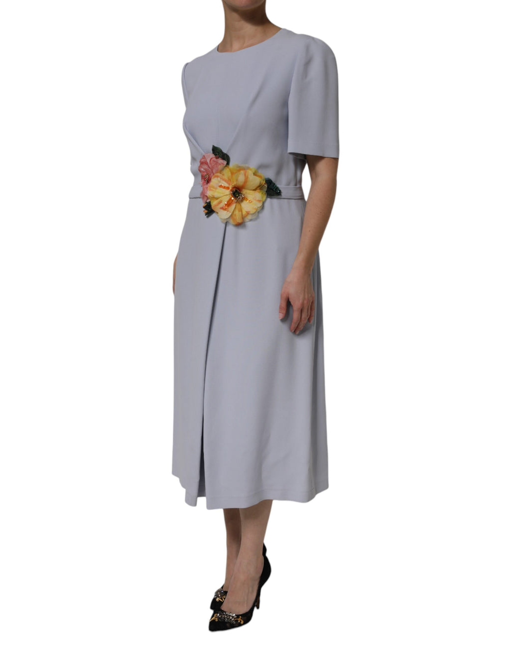 Gray Viscose ShortSleeve Sheath Midi Dress