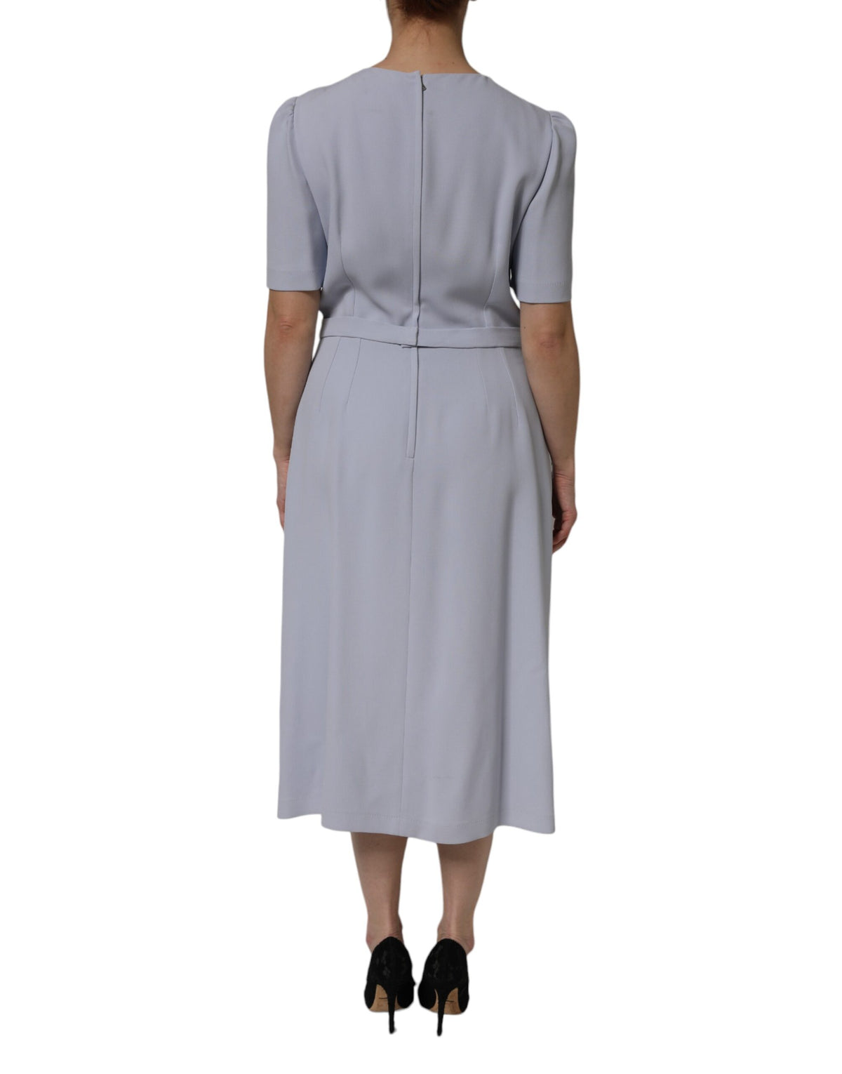 Gray Viscose ShortSleeve Sheath Midi Dress