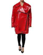 جاكيت جلد خروف أحمر بسحاب كامل