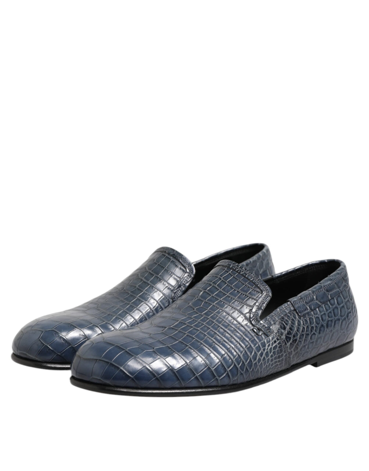 Blue Exotic Leather Slip On Loafers Men Dress Shoes