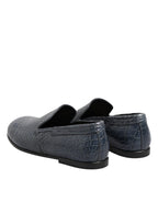 Blue Exotic Leather Slip On Loafers Men Dress Shoes
