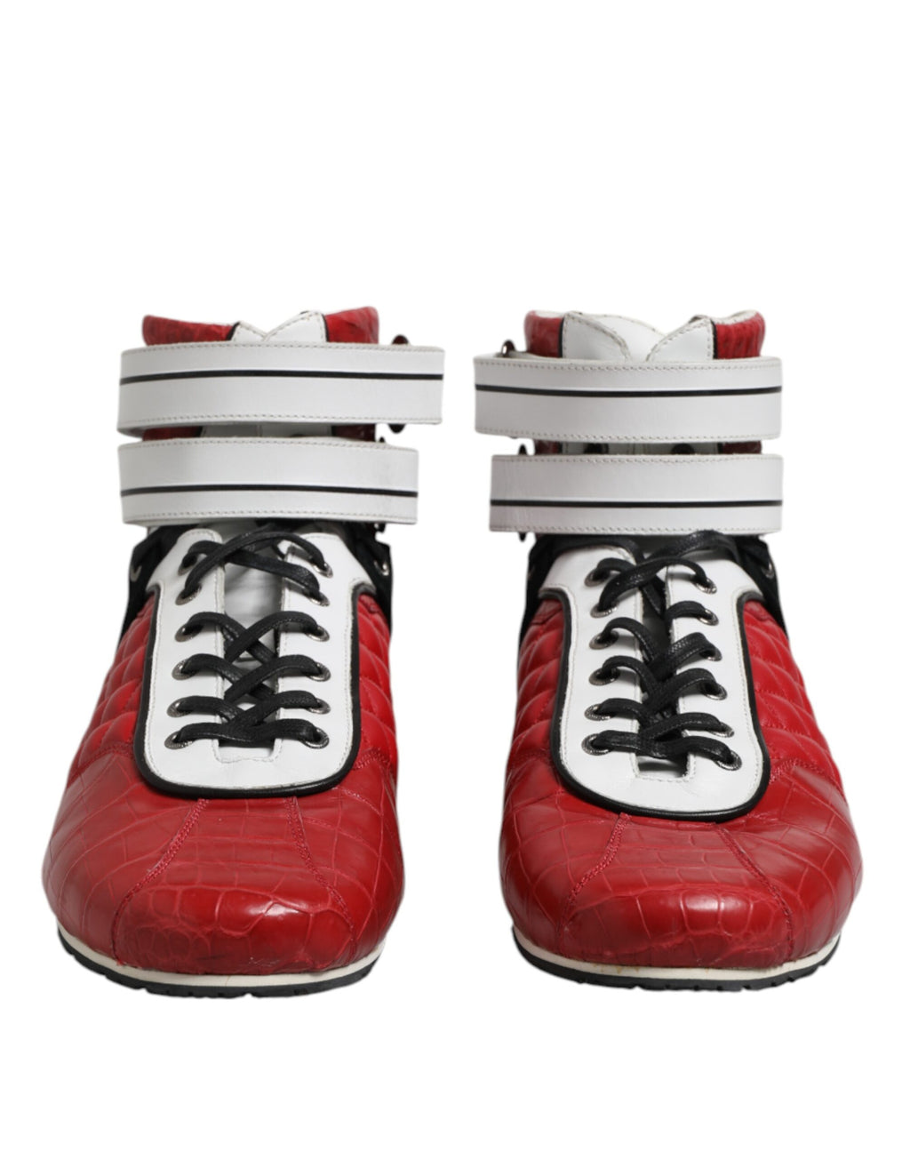 Red Quilted Leather Lace Up Sneakers Shoes