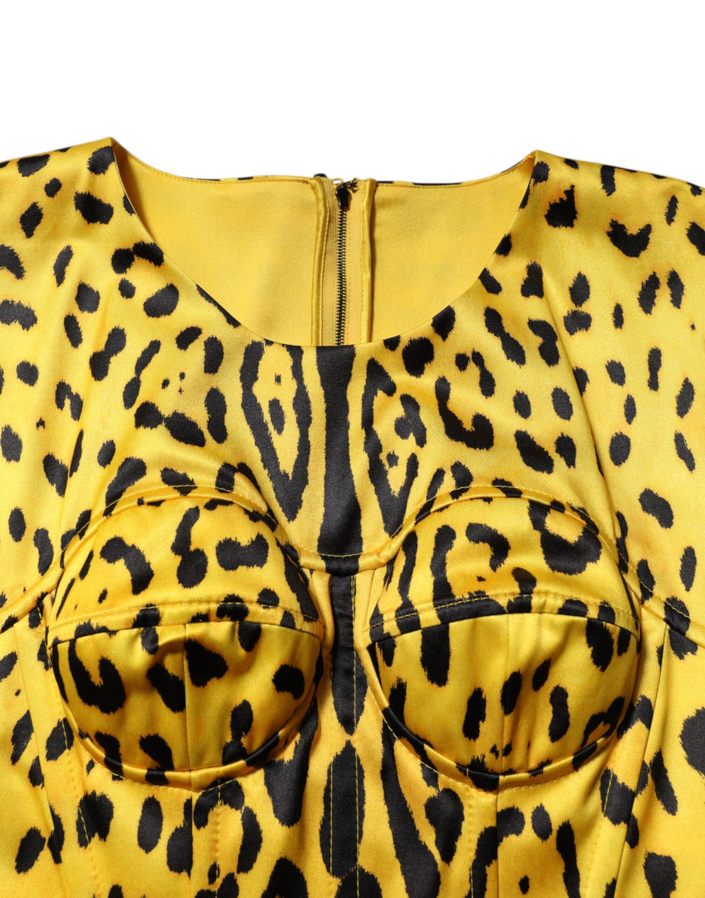 Yellow Polyester Leopard Midi Sheath Dress
