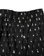 Black Crystal Embellished Wide Leg Pants