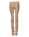 Beige Lace Details Mid Waist Skinny Pants