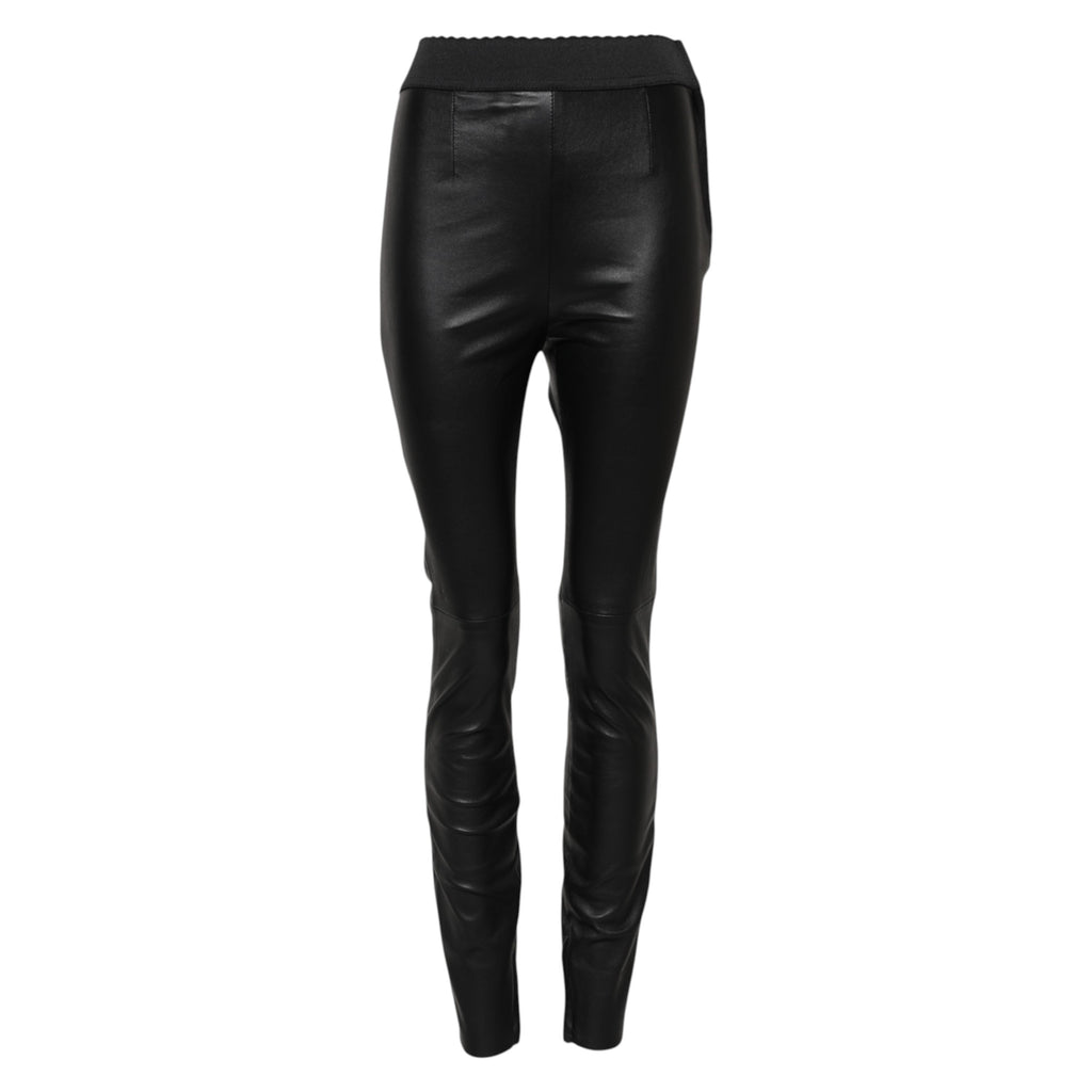 Black Leather Elastic Waist Pants