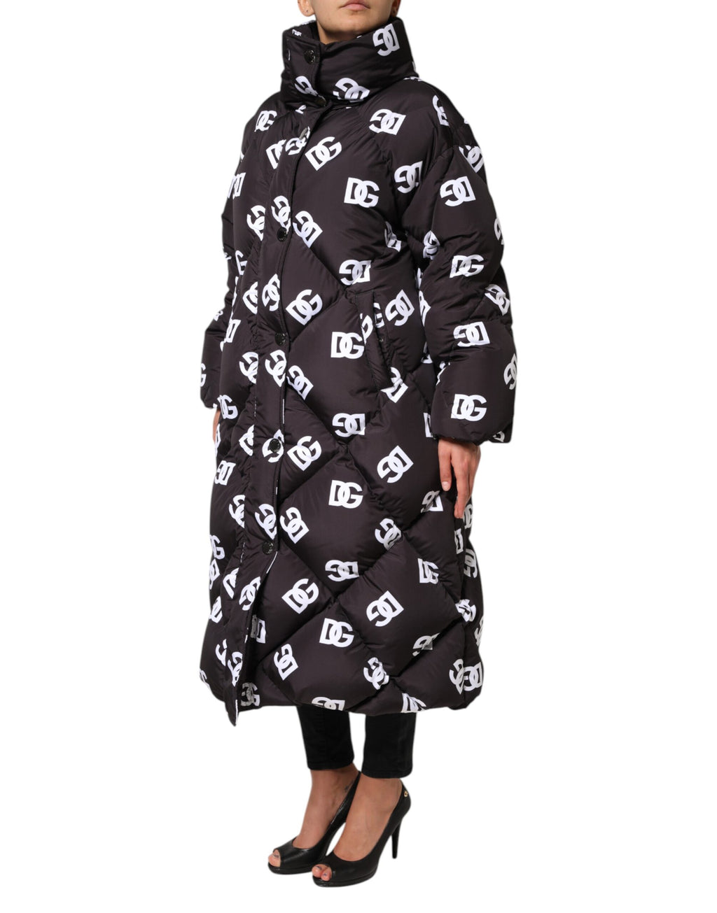 Black DG Mania Puffer Quilted Long Coat Jacket