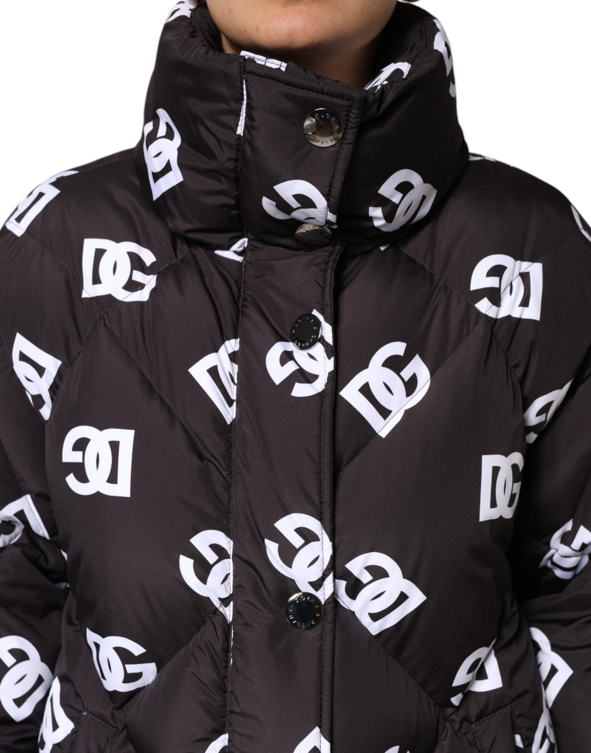 Black DG Mania Puffer Quilted Long Coat Jacket