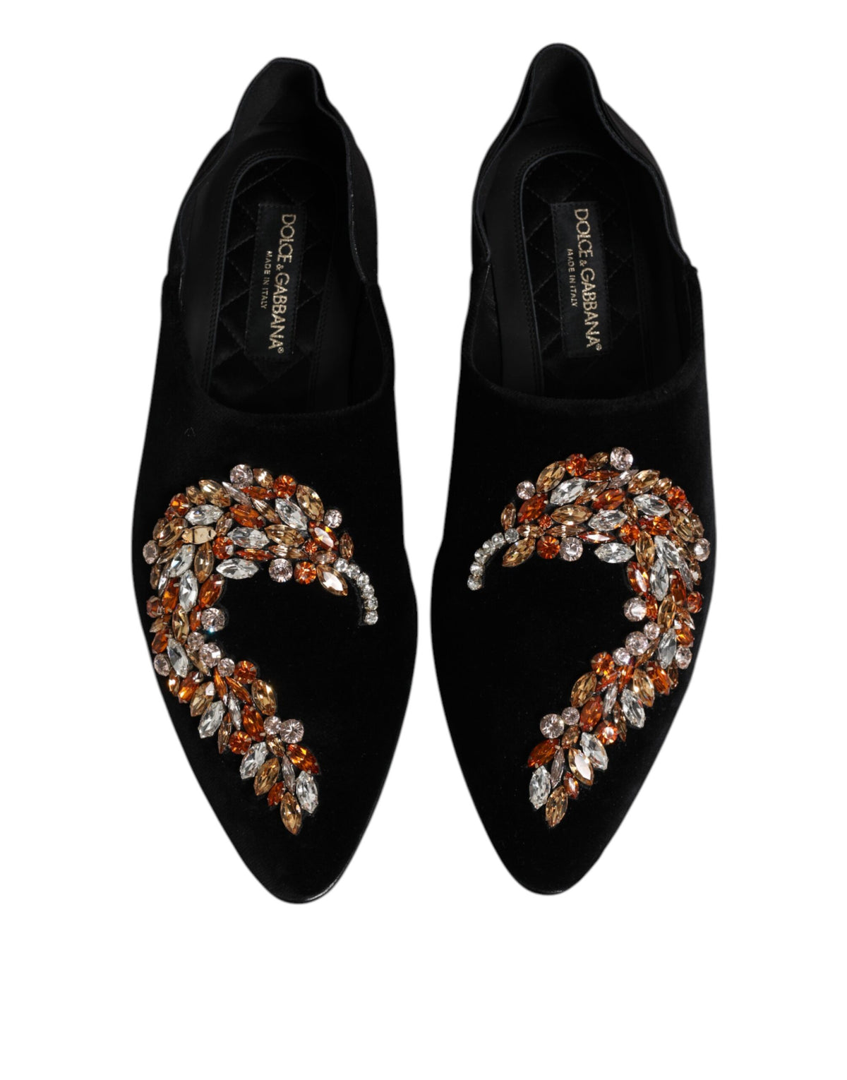 Black Velvet Embellished Loafer Slip On Shoes