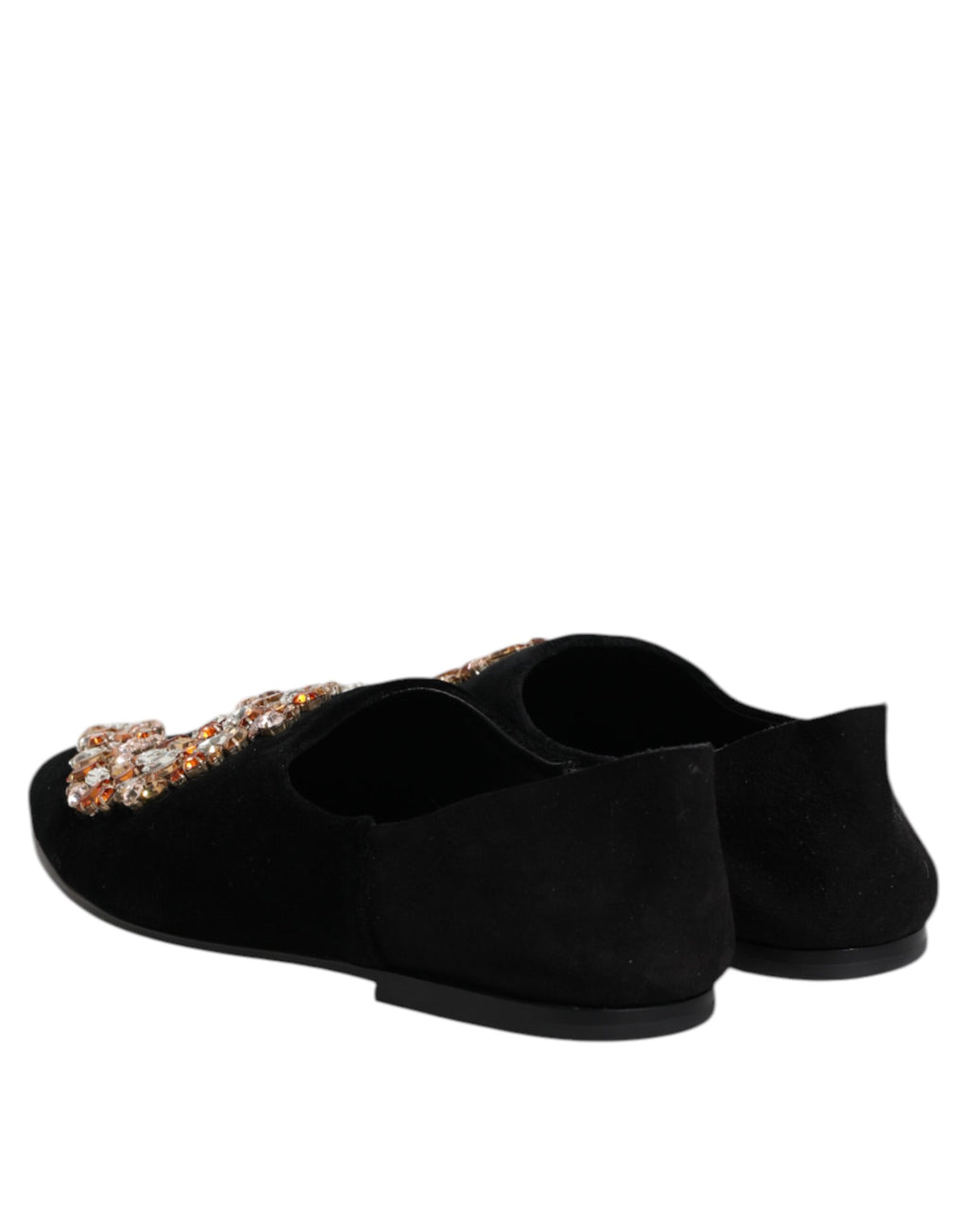 Black Velvet Embellished Loafer Slip On Shoes