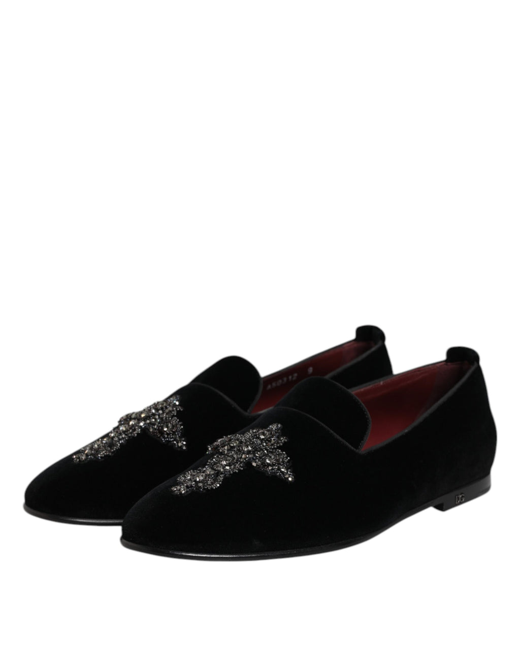 Black Velvet Embellished Loafer Slip On Shoes