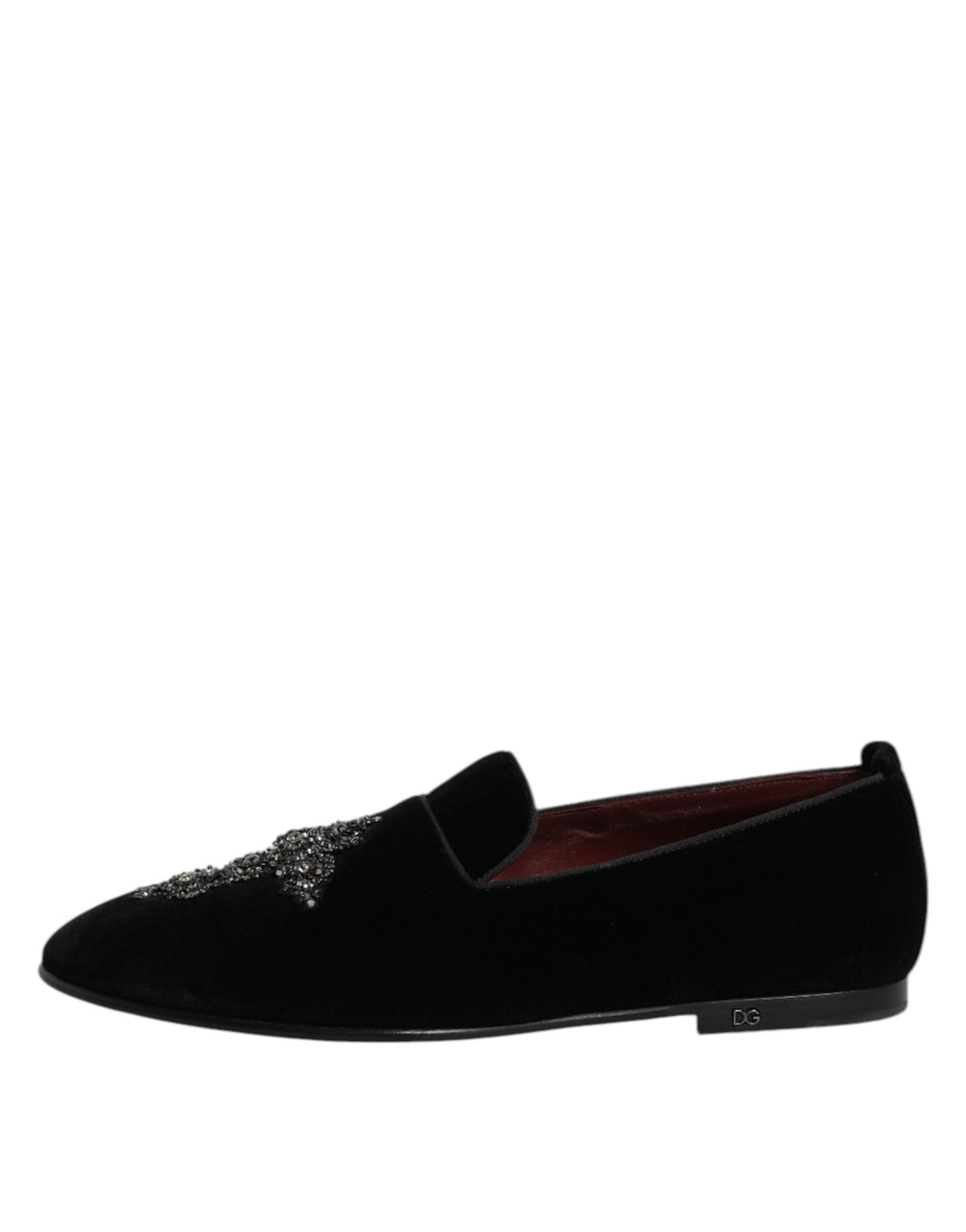 Black Velvet Embellished Loafer Slip On Shoes