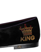 حذاء لوفرز أسود بتطريز DG Crown سهل الارتداء