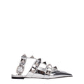 Gray Leather Flat Sandals