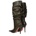Green Leather High Heel Boots