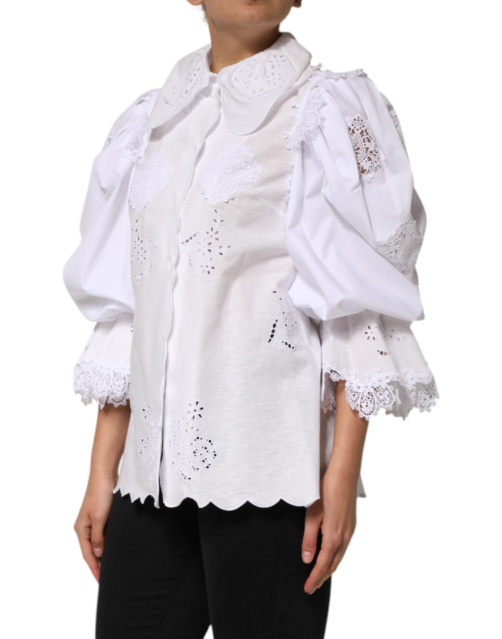 White Ruffled Lace Embellished Blouse Top