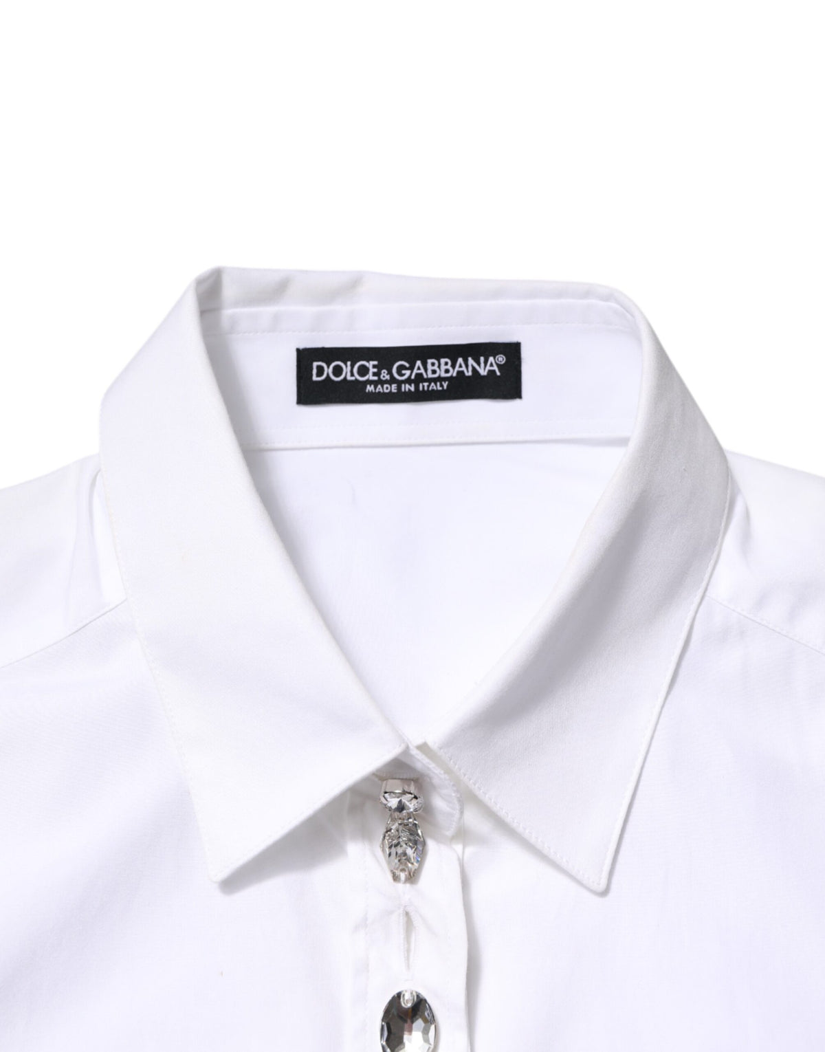White Crystal Embellished Collared Shirt Top